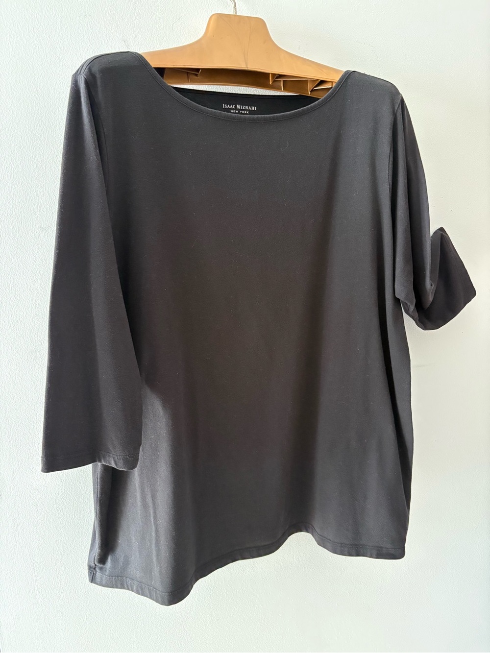 Isaac Mizrahi NY Black Boatneck Three-Quarter Sleeve Top Plus Size 2XL